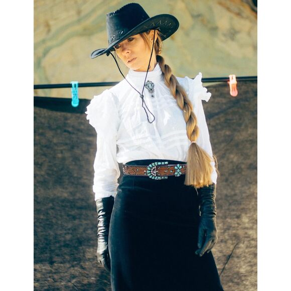 3117 Womens Western Belt With Turquoise Buckle Bling Cowgirl Belt For Jeans - Picture 3 of 7